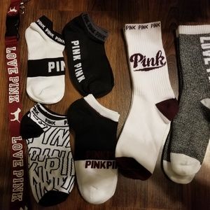 Bundle Pink socks, lanyard, Victoria Secrets, new